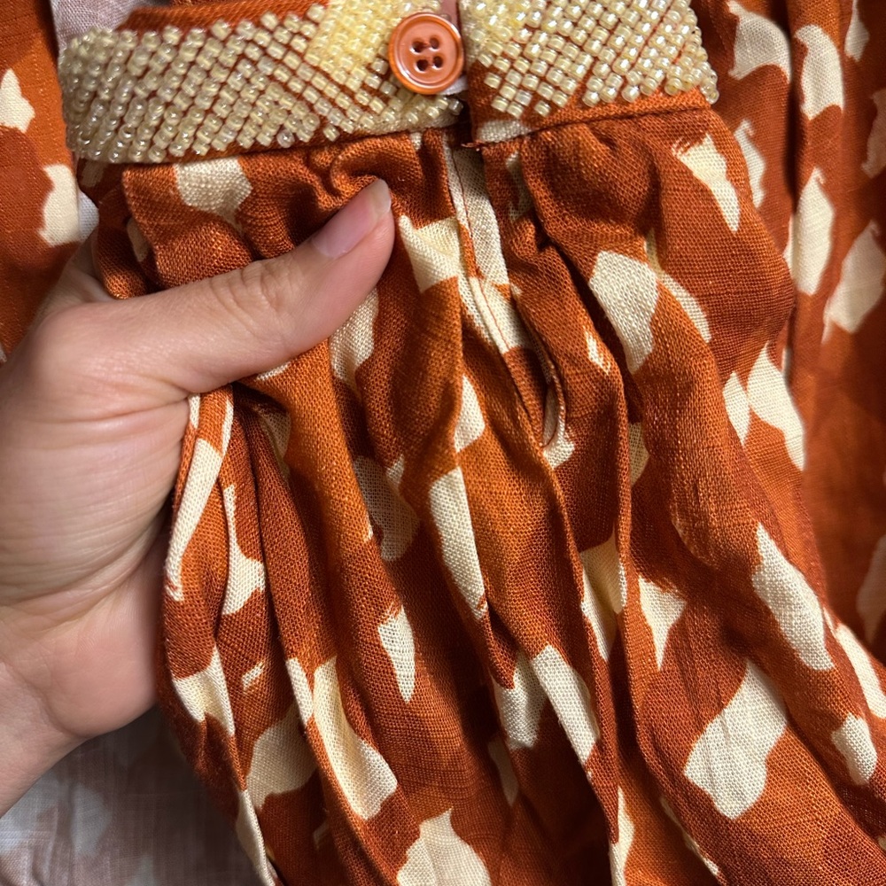 Zara Relaxed Crop Blouse in Brown and Orange with Notched Collar - Picture 10 of 14